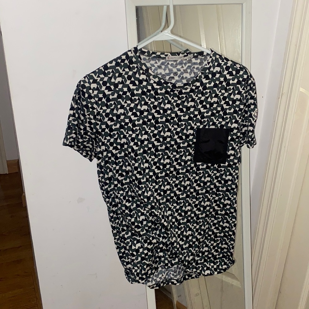 Moncler Mens T-shirt hunter green/black and white